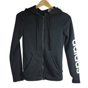 Adidas Essentials Linear Hoodie Black XS Full Zip Arm Hoodie Logo Pockets READ